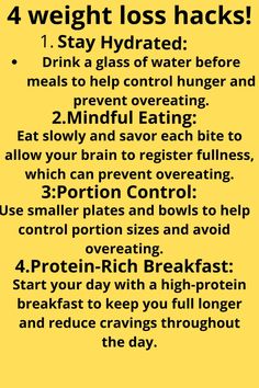 Struggling to shed those extra pounds? Look no further! These 4 easy weight loss hacks will kickstart your journey to a healthier you. 🚀✨

1️⃣ Stay Hydrated: Drink water before meals to curb hunger.
2️⃣ Mindful Eating: Slow down and enjoy your food to prevent overeating.
3️⃣ Protein-Packed Breakfast: Start your day with a protein-rich meal for sustained energy.
4️⃣ Regular Exercise: Mix cardio and strength training for optimal results.

These effective tips are perfect for busy lifestyles. Say goodbye to dieting and hello to sustainable weight loss! 💪❤️

#WeightLoss #HealthyLiving #FitnessTips #Wellness #LoseWeight #HealthyHabits #MindfulEating #Hydration #ExerciseRoutine Heart Healthy Exercise, Chicken Recipes Lemon, Fast Metabolism Diet Plan, Prevent Overeating, Metabolism Diet Plan, Herb Chicken Recipes, Curb Hunger, Protein Rich Breakfast, Sugar Detox Diet