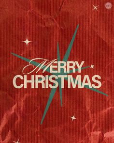 a red and green christmas card with the words merry christmas written in white on it