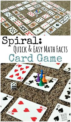 the cover of spiral quick and easy math cards game, which includes playing cards with dices