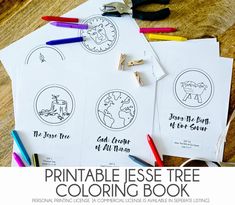 the printable coloring book for kids is shown with scissors and crayons