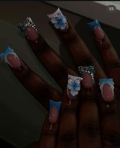 Blue Acrylic Nails, White Acrylic Nails, Girly Acrylic Nails