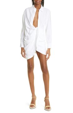 Jacquemus La Robe Bahia Long Sleeve Sash Dress | Nordstrom Jacquemus Dress, Dress Sash, Shirtdress, Casual Elegance, Dress 100, Plunging Neckline, Nordstrom Dresses, Designer Outfits Woman, Retro Inspired