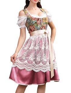 PRICES MAY VARY. Material: Soft comfortable knit fabric. Chic lace design nice to wear for holiday activities. Features: 3 piece/ square neck/ zip up/ off shoulder blouse/ floral dirndl dresses/ drawstring belt/ knee length/ slim fit oktoberfest costumes. The zipper and floral design with lace is more unique for carnival party, make you looks elegant and attractive~ Occasion: Suitable for oktoberfest&halloween party, dancing, dating, carnival, nightclub, bar, cosplay costume or casual wear. Atte Dirndl Dress Oktoberfest Outfit, Oktoberfest Costume Women, Costumes Plus Size, Dirndl Dress Plus Size, Dirndl Dress Oktoberfest Plus Size, Dirndl Dresses, Carnival Outfit, Oktoberfest Dress, German Beer Girl Oktoberfest