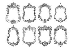 a set of nine ornate frames in black and white