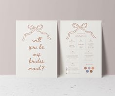 two cards with the words will you be my bridesmaid?