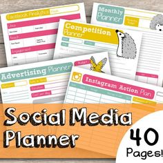 social media planner printables with the text, 10 pages per page and an image of