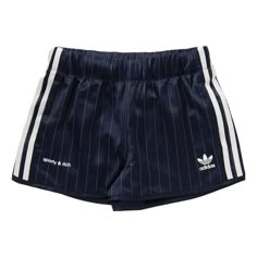 (WMNS) adidas x Sporty & Rich Shorts 'Navy' IN5253 - KICKS CREW Adidas X Sporty And Rich, Vintage Adidas Shorts, Addidas Shorts, Adidas Shirt Outfit, Adidas Shorts Outfit, Sporty Style Outfits, Virtual Wishlist, Black Adidas Shorts, Running Outfits