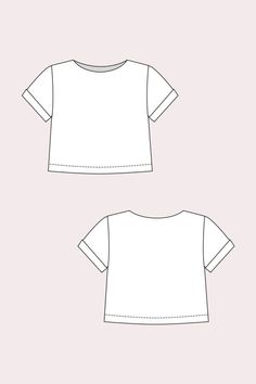 the front and back view of a t - shirt with short sleeves, on a pink background