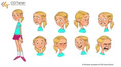 an animation character's head and various expressions