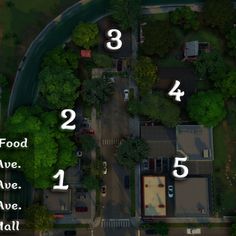 an aerial view of a neighborhood with numbers on it