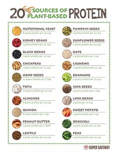 the 20 sources of plant - based proteins are shown in this poster, which includes different