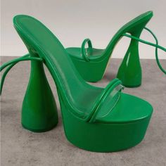 Never Worn Color: Green Type: Strappy Style: Sexy Toe: Open Toe Pattern Type: Plain Details: Lace Up Strap Type: Strappy Heels: Platform Heel Height: Ultra High Heel (15.8-16.5cm / 6.2-6.5inch) Upper Material: Pu Leather Lining Material: Pu Leather Insole Material: Pu Leather Outsole Material: Rubber Summer Heels With Heel Strap In Polyurethane, Trendy Green Heels For Party, Green Synthetic Heels For Party, Summer High Heel Polyurethane Heels, Green High Heel Eva Sandals, Summer Party Sandals In Polyurethane, Green High Heel Shoes With Heel Loop, Green Open Toe Heels With Eva Material, Green Open Toe Eva Heels