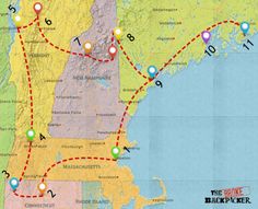 a map showing the route from washington to maine