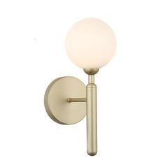 a wall light with a white ball on the top and a metal pole below it