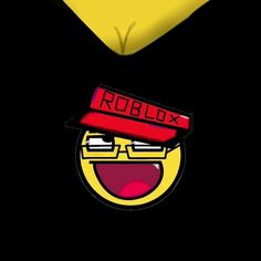 a smiley face with glasses and a hat on it's head, next to a yellow balloon that says roblox