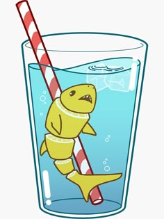 a drawing of a shark in a glass with a straw