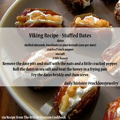 a plate with baked goods on it and the words viking recipe - stuffed dates written below