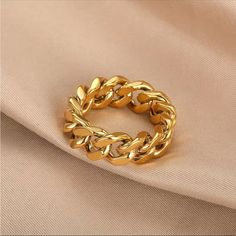 18k Real Gold Plated Over Stainless Steel Chunky Chain Ring Hypoallergenic Water Resistant Great Quality Good Chain Ring, Chain Thumb Rings, Chunky Knot Ring, Gold Plaited Rings, Hip Hop Party, Trendy Ring, Linking Rings, Hand Jewelry, Cuban Chain