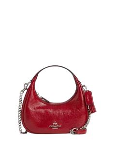 Patent leatherInside zip pocketZip-top closure, fabric liningHandles with 5" dropDetachable strap with 23 1/2" drop for shoulder or crossbody wear7 3/4" (L) x 4" (H) x 2 1/2" (W)   ( Mini Size )Style No. CW036Color: Red Mini Pepper Crossbody Coach, Crossbody Coach, Red Crossbody, Mini Crossbody Bag, Mini Crossbody, 4 H, Crossbody Bag, Purse, Red