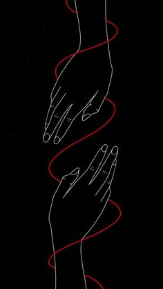 two hands touching each other with red lines on the bottom right hand and black background