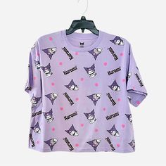 Sanrio Kuromi All Over Print Purple Cropped T-Shirt Condition: Brand New Without Tags Note: Please View All Photos Carefully For Item Description. Thank You. Kuromi Shirt, Kuromi Clothes, Sanrio Outfits, Descendants Dr, Pony Wallpaper, Kitty Clothes, Hello Kitty Clothes, Purple Outfits, Purple Skirt