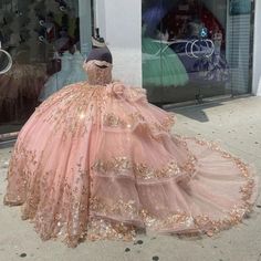 Pink Embellished Quinceanera Dress 2023 Ball Gown Appliques Beading Sequins Sweet 15 16 Dress Vestido De 15 Anos Pink And Gold Quinceanera Dress, Rose Gold Quince Dress, Blush Pink Quinceanera Dresses, Rose Gold Quinceanera Dresses, 2023 Ball Gown, Quinceanera Pink, Quinceanera Dresses Gold, Quinceanera Themes Dresses, Quinceanera Dresses Pink