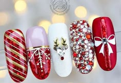 Nail Inspired, Nail Art Noel, Holiday Nails Winter, Bow Nail Art, Bow Nail, Queen Nails, Nails Inspired