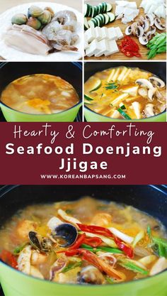 Seafood Doenjang Jjigae in a casserole. Kitchen Witch Recipes, International Dishes, Easy Lunch Recipes, Healthy Fish