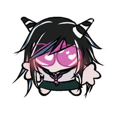 an anime character with black hair and pink eyes, wearing a cat ears costume while staring at the camera