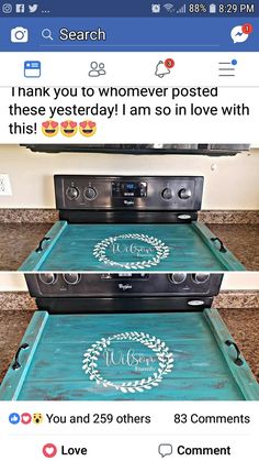 two ovens sitting on top of each other in front of a counter with the words love