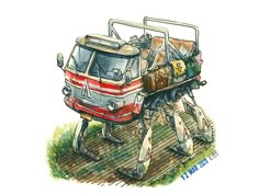 a drawing of an animal with luggage on it's back and its trunk in the shape of a train