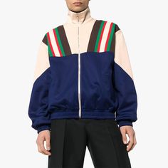 GUCCI Multicolor Polyester Sweatshirt 'Navy Beige' 615164-XJCFQ-4115 Gucci Cotton Sporty Sweatshirt, Gucci Sporty Sweatshirt With Ribbed Cuffs, Gucci Sporty Sweatshirt For Fall, Gucci Sweatshirt With Ribbed Cuffs For Streetwear, Sporty Gucci Long Sleeve Sweatshirt, Sporty Long Sleeve Gucci Sweatshirt, Blue Gucci Cotton Outerwear, Blue Cotton Gucci Outerwear, Gucci Casual Winter Track Jacket