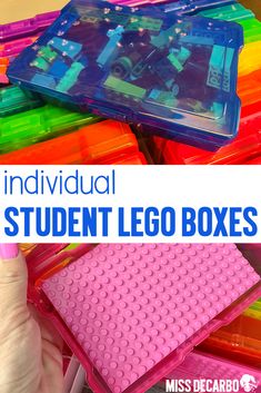 the individual student lego boxes are stacked on top of each other with text overlay that reads individual student lego boxes