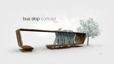 an advertisement for bus stop concept, featuring a bench and tree