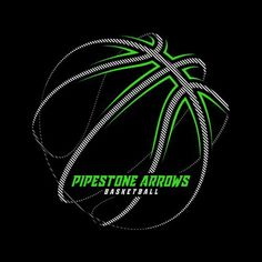 a basketball ball with the words pipestone arrows on it in green and white lettering