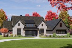 this is an artist's rendering of a house in the fall with autumn trees