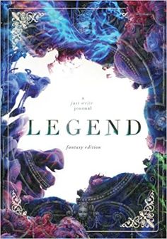 a book cover with the title legendd written in blue and purple ink on it