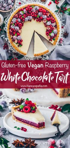 gluten - free vegan raspberry white chocolate tart on a plate