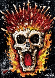 a skull with flames on it's head