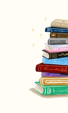 a stack of books sitting on top of each other in front of a white background