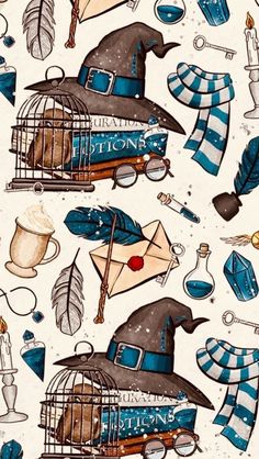 an image of harry's hat and other items on a white background with blue stripes