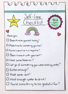 a self care checklist is shown on a wall