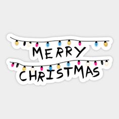 merry christmas sticker with lights on white background