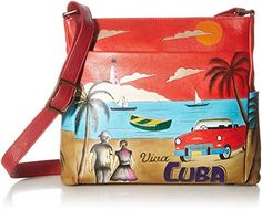 Limited-time deal: Anna by Anuschka Women's Hand-Painted Leather Crossbody with Side Pockets Viva Cuba, Kavu Rope Bag, Soft Leather Tote, Cross Shoulder Bags, Inspired Handbags, Waterproof Tote, Painted Bags, Rope Bag, Hand Painted Leather