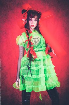 Neon green sheer dress by Gloomth (sizes S-6X on our site)! #gloomth #neongreen #neon #sheerdress #anime #altfashion #redcross #fashion #inspo #alt #longhair #gothic #cyber #futuristic #pvc #goth #gothfashion Alt Style, Lolita Fashion