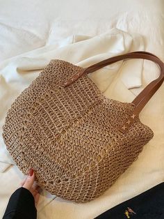 BirdinBag - Chic Beige Straw Bag with Double Handles ÃÂ¢ÃÂÃÂ Ideal for Vacations Trendy Light Brown Bag For Vacation, Trendy Light Brown Vacation Bag, Light Brown Large Capacity Bag For Vacation, Light Brown Large Capacity Vacation Bags, Light Brown Rectangular Hobo Bag With Large Capacity, Light Brown Large Capacity Rectangular Hobo Bag, Large Capacity Light Brown Bag For Vacation, Large Capacity Light Brown Rectangular Beach Bag, Large Capacity Rectangular Light Brown Beach Bag