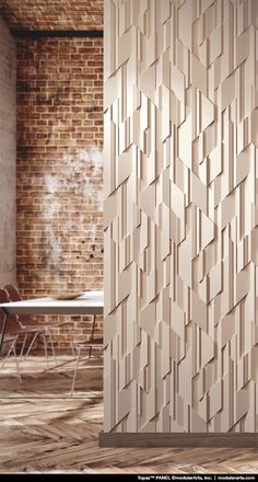 a room divider made out of wood with an abstract design on the front and back