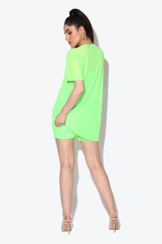 Catch eyes and turn heads this festival season in our Miami Neon Green Oversized Mesh T-shirt. Get summer ready with our oversized tee it’s the perfect poolside cover up during the day or add biker shorts and heels for a neon evening look. Designed in London for KARIZMAFabric: MeshLength: 77cm Gentle dry clean or gentle hand wash cold water and hang to dry. Model is 5 ft 7 and wears a size small.Please use our size guide for body measurements when purchasing, our garments run true to size. Green Summer Streetwear Tops, Oversized Summer T-shirt, Sporty Relaxed Fit T-shirt For Summer, Summer Athleisure Tops With Graphic Print, Trendy Green T-shirt For Summer, Summer Short Sleeve Athleisure T-shirt, Summer Athleisure T-shirt With Short Sleeves, Summer Athleisure Short Sleeve T-shirt, Summer Athleisure Crew Neck Top