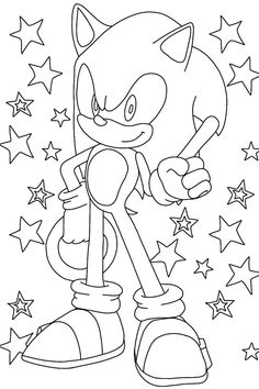 sonic the hedge coloring page with stars in the background and an image of tails on it