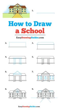 how to draw a school with easy drawing guides on the front and back side of it